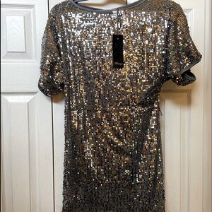 Buckle Sequined Mini Dress, Silver, Size S